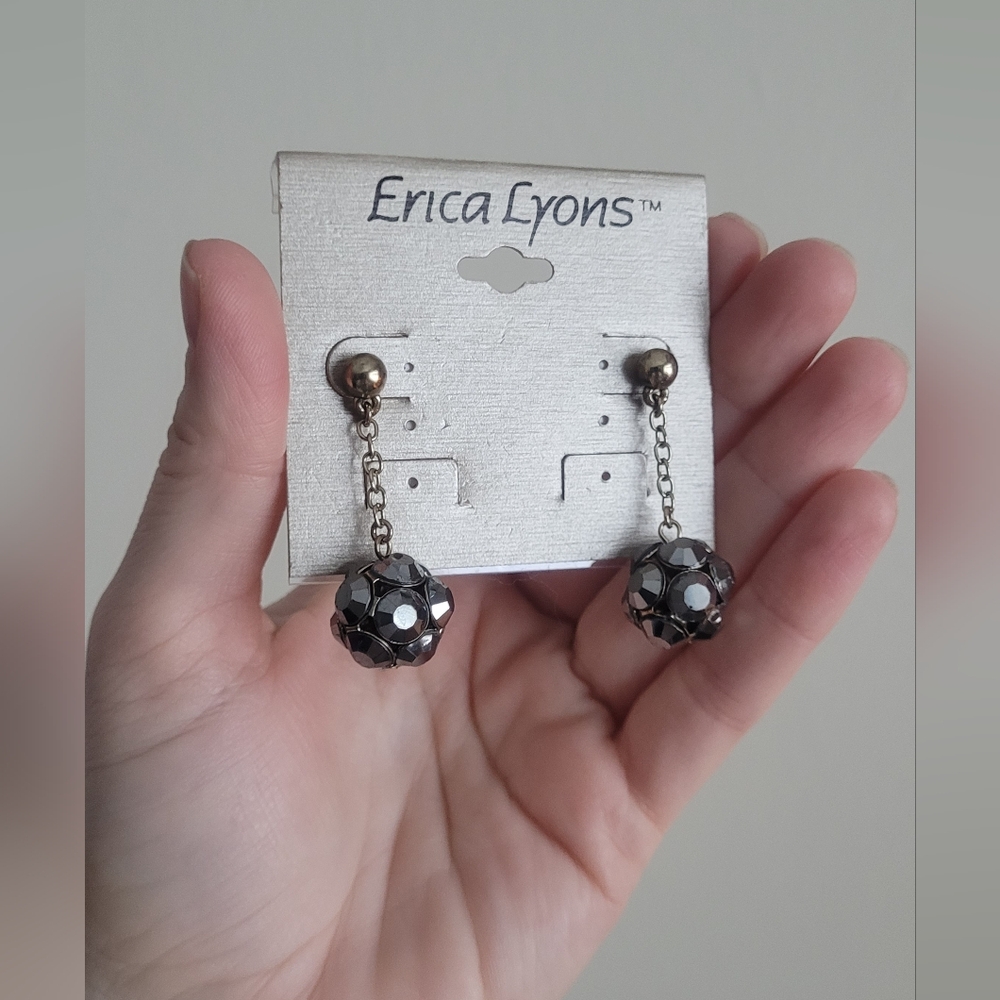 Erica Lyons Disco Ball Drop Earrings, Gunmetal & Gold